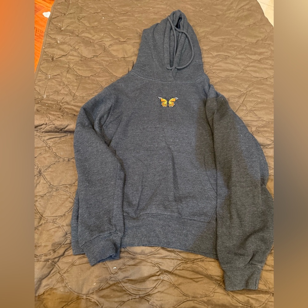 3/$15 Gray Hoodie with Butterfly Embroidery